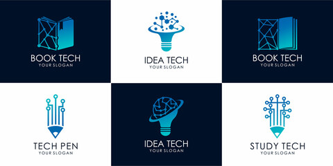 study Tech, idea tech, book tech icon set logo images illustration design Premium Vector