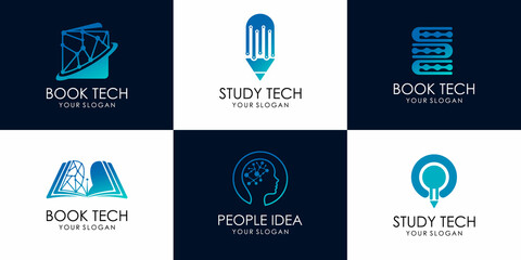 study Tech, idea tech, book tech icon set logo images illustration design Premium Vector