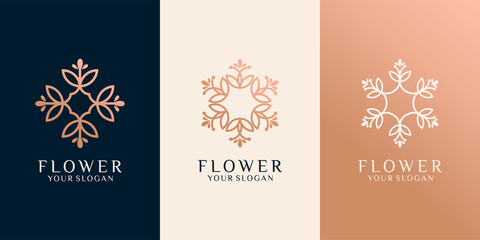 set of Luxury line art flower logo design Premium Vector