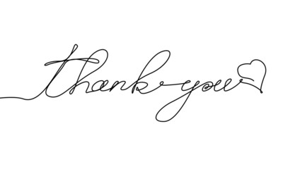 Calligraphic Lettering Hand Draw Inscription of Word "Thank You" Continuous Line Drawing on White Background. Vector EPS 10