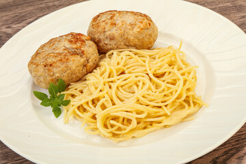 Spaghetti with homemade chicken cutlet