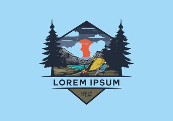 Night camp alone illustration drawing