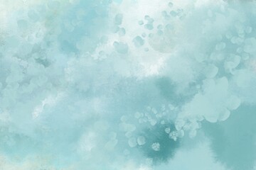abstract blue background with watercolor paint drops and stains, turquoise clouds in the sky, light elegant minimalistic wallpaper with flakes and splashes 