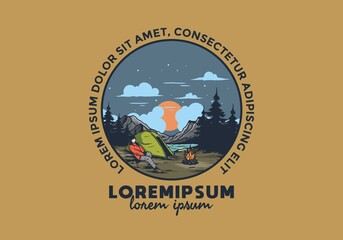 Night camp alone illustration drawing