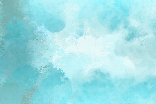 abstract blue watercolor background with paint stains, drops and layers, light minimalistic turquoise handcrafted wallpaper,  high resolution watercolor background, blue sky, clouds, ocean vibes   