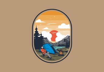 Night camp alone illustration drawing
