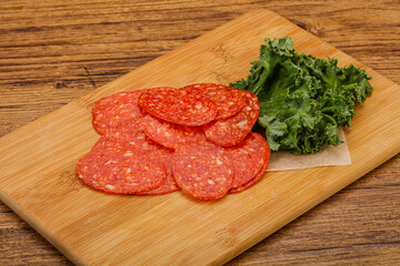 Italian spycy pepperoni sausage slices