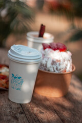 hot cinnamon coffee latte and strawberry dessert 