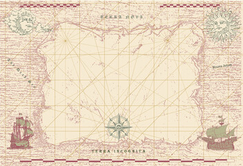 Fototapeta na wymiar vector image of ancient nautical chart of sea routes of medieval ships