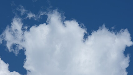 View of beautiful blue sky background with white clouds at the noon, Bangkok, Thailand.