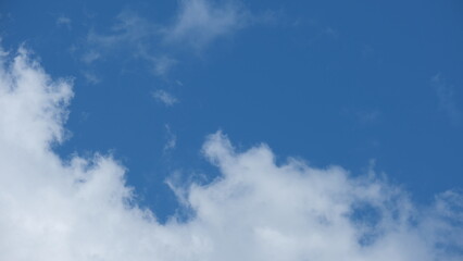 View of beautiful blue sky background with white clouds at the noon, Bangkok, Thailand.