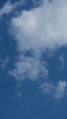View of beautiful blue sky background with white clouds at the noon, Bangkok, Thailand.