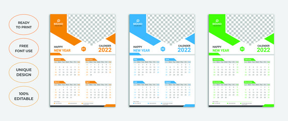 New year wall calendar template