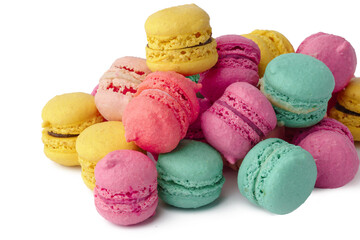 Pile of colorful macaroons isolated on white background