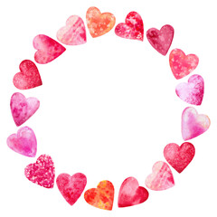 Obraz premium Watercolor frame of hearts. Isolated on white background.