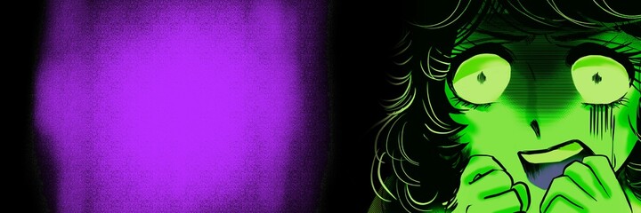 70年代少女漫画恐怖で白目になる美女の顔ドアップ