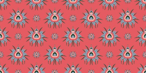 abstract floral pattern. Chrysanthemums pattern for textiles and fabrics. Pink and cherry colors. Vector illustration of Japanese flowers