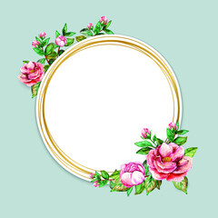 Luxury gold watercolor floral round frame sticker template