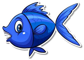 Blue fish sea animal cartoon sticker