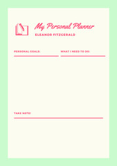 Mint and Red Simple Personal Planner
