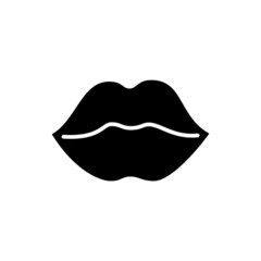 Woman lips glyph icon. Sex shop logotype. Beauty shop sign. Black filled symbol. Isolated vector illustration