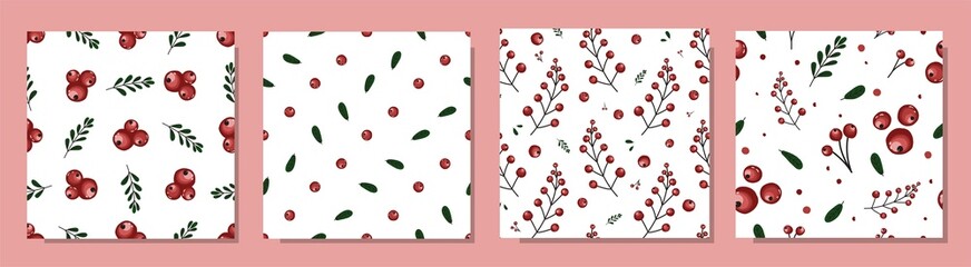 Set of patterns with berries. Interesting berry pattern set. Pink and cherry colors