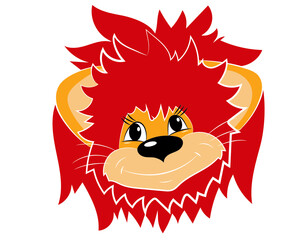 Cartoon portrait of a lion in isolate on a white background. Vector illustration.