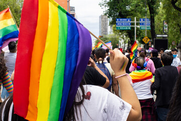 People at a gay pride parade in the streets of Mexico City - obrazy, fototapety, plakaty