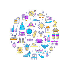 Culture of Taiwan circle layout with color flat icons. Round template. Taiwanese items. Vector stock illustration