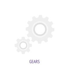 Two gears vector flat icon. Symbols of scientific research and education. Pictogram for user interface. Isolated white background
