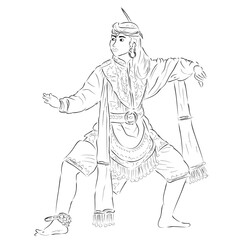 Fototapeta na wymiar Vector Simple Hand Draw Sketch of Remo Blitar Traditional Dance, Traditional Dancer from East Java Indonesia