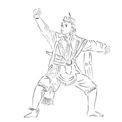 Vector Simple Hand Draw Sketch of Remo Blitar Traditional Dance, Traditional Dancer from East Java Indonesia