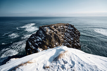 Winter landscape of the coastline of the Pacific ocean. Kamchatka peninsula, Russia