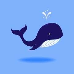 Whale Vector Simple Flat Design