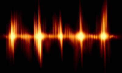 Burning equalizer graphic on black background.