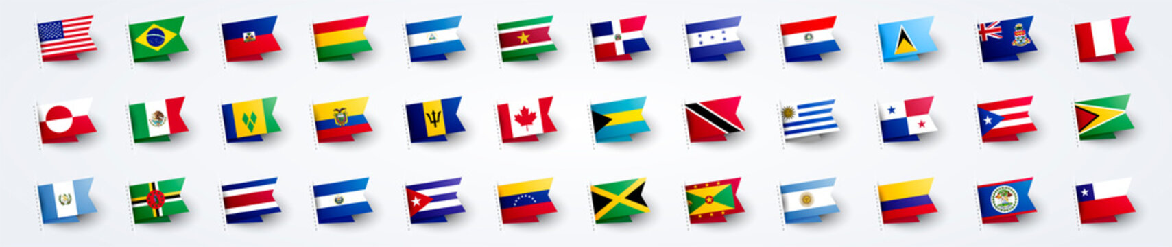 Vector Illustration Giant Flag Set Of South And North America