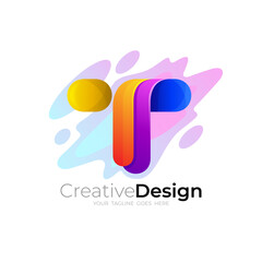 Abstract letter T logo and colorful design vector, glossy icons