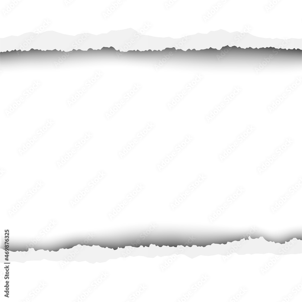 Wall mural torn hole in sheet of paper. white background in the resulting window.