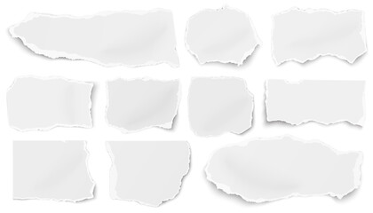 Set of paper different tears scraps isolated on white background
