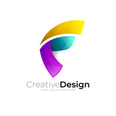 Abstract letter F logo with modern style design, 3d colorful