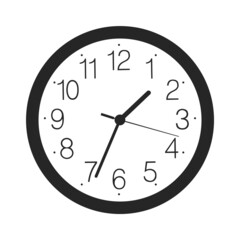 Simple classic black and white round wall clock icon isolated on white background