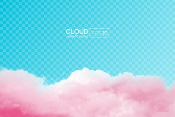 Realistic pink cloud on a transparent background. Vector illustration