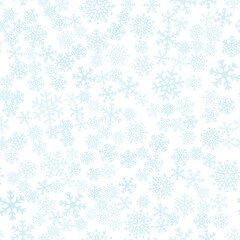 Seamless winter background of snowflakes placed chaotically. Winter fairy tale, Christmas symbol.