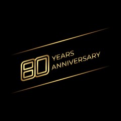 80th anniversary logo with gold color text on black background. vector - template - illustration