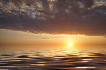 Naklejka na ściany i meble seascape with dramatic sunset over the sea