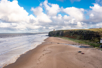 Aerial view of Downhill beach at County Antrim coastline - Northern Ireland