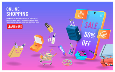 Shopping Online on Mobile phone Concept for Digital marketing promotion. Vector illustration eps10
