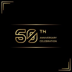 60th anniversary logo with gold color text on black background. vector - template - illustration