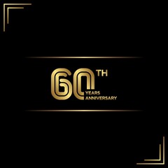 60th anniversary logo with gold color text on black background. vector - template - illustration