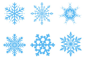 Fototapeta na wymiar Set of blue snowflakes on white